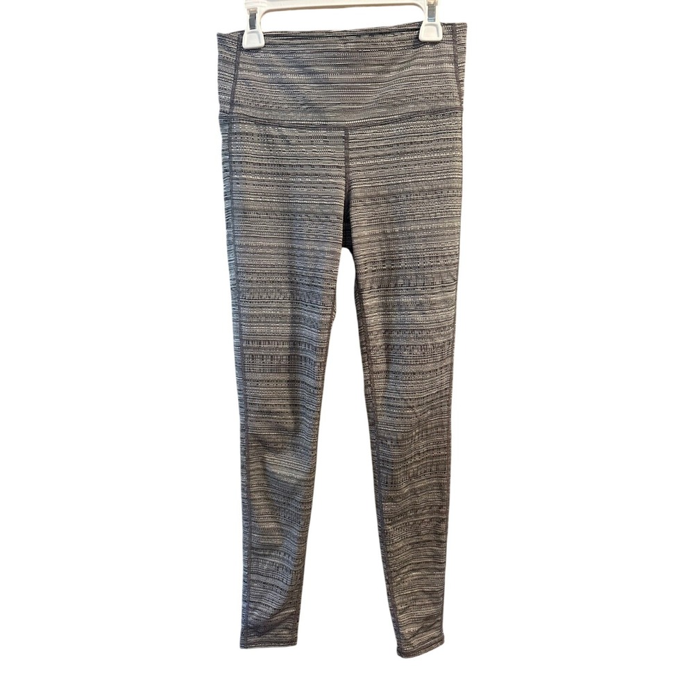 Athleta Womens Gray White Space Dye Striped High Rise Athletic Leggings Size S